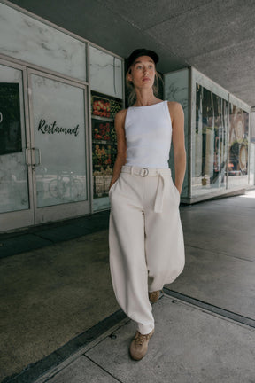 Belted Barrel Leg Trousers