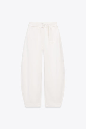 Belted Barrel Leg Trousers