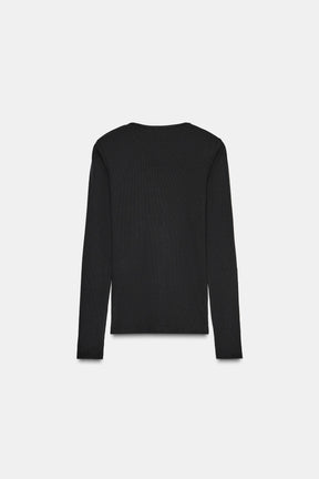 Ribbed Button-Up T-Shirt