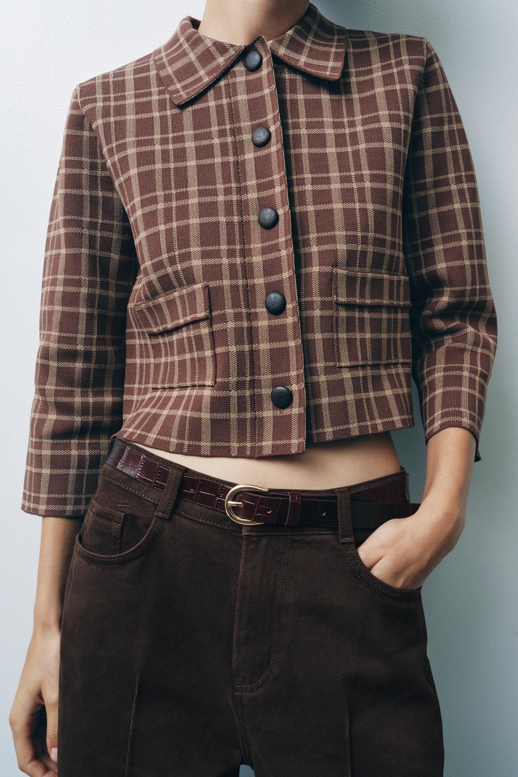 Checked Knit Cardigan