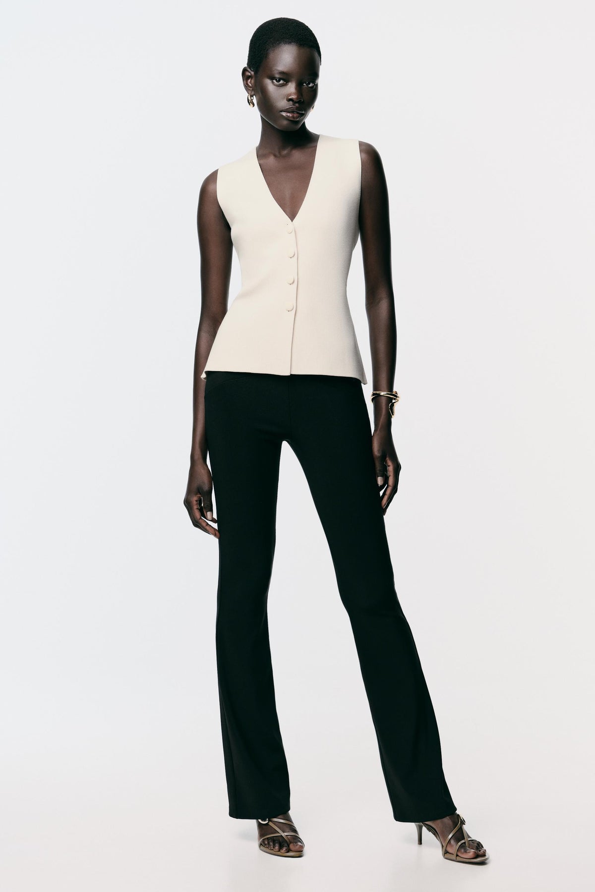 BUTTONED KNIT WAISTCOAT WITH COVERED BUTTONS - Image 1