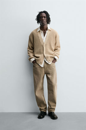 RIBBED TEXTURED CARDIGAN - Image 1