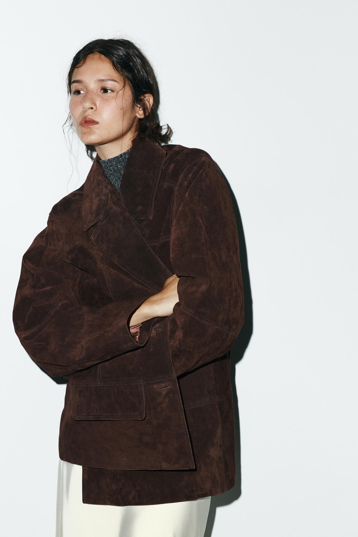 Oversized suede leather jacket