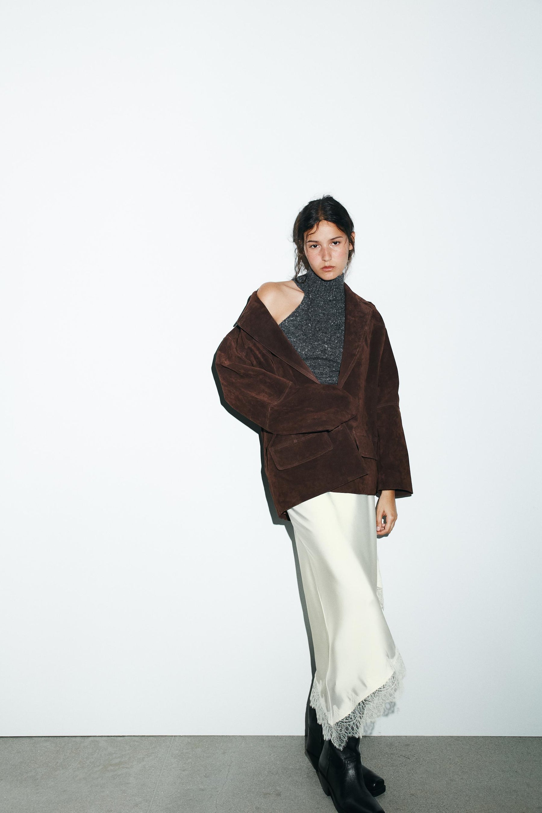 Oversized suede leather jacket