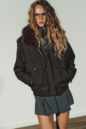 FAUX SUEDE DETACHABLE COLLAR