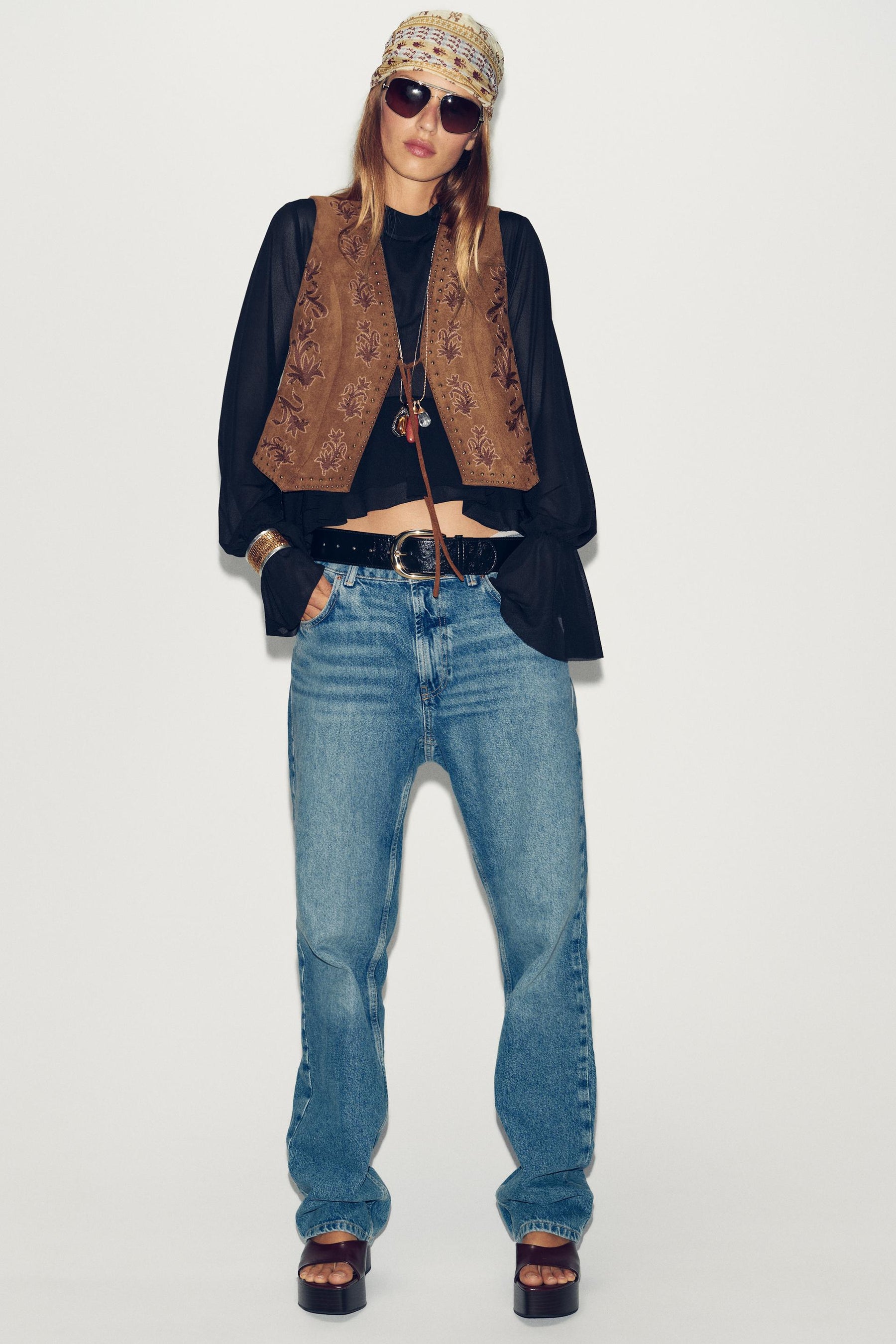 FAUX SUEDE WAISTCOAT WITH BEADED EMBROIDERY - Image 1