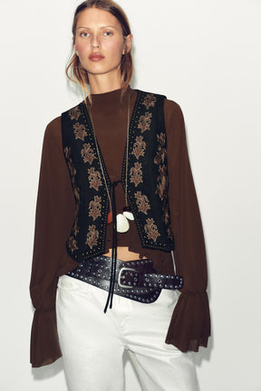FAUX SUEDE WAISTCOAT WITH BEADED EMBROIDERY - Image 2