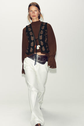FAUX SUEDE WAISTCOAT WITH BEADED EMBROIDERY - Image 1