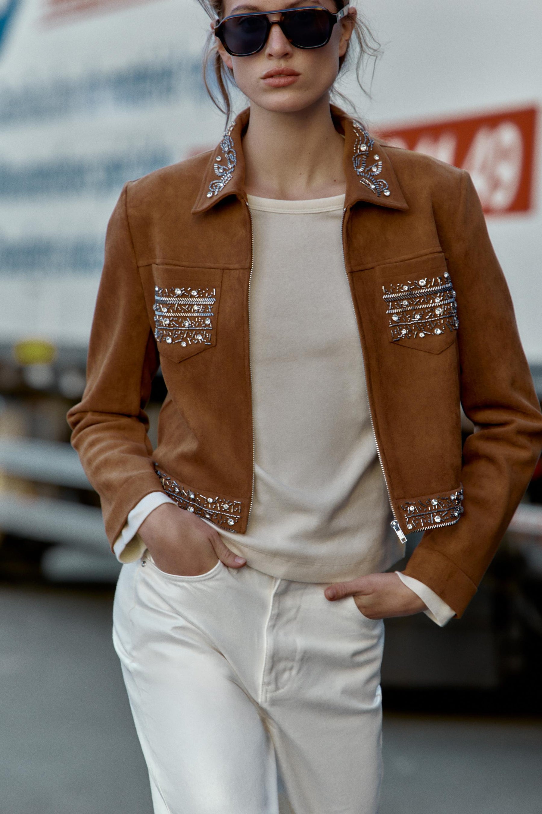 Studded Faux Suede Jacket