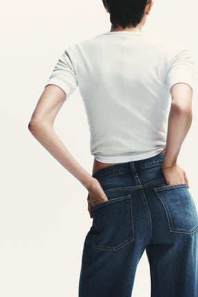 Wide-leg high-waist crossover jeans