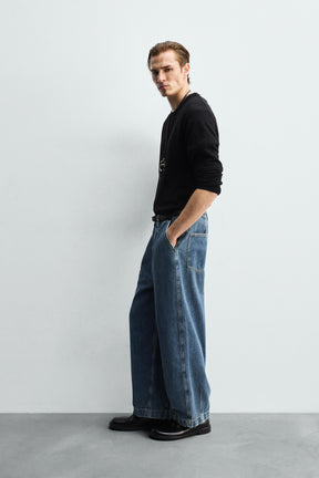 WIDE-LEG PLEATED DENIM CHINO TROUSERS - Image 4