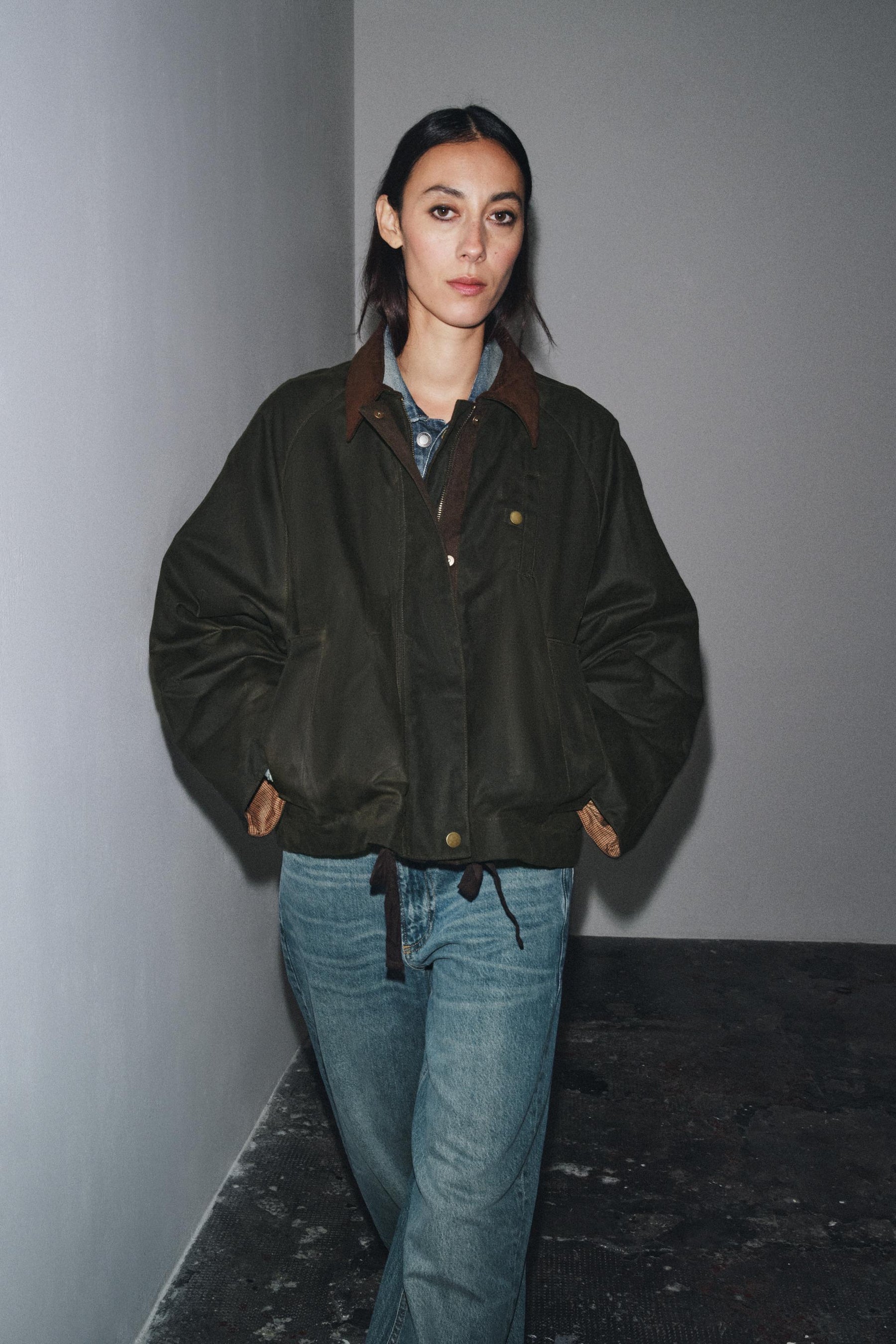 WAXED CONTRAST COLLAR JACKET