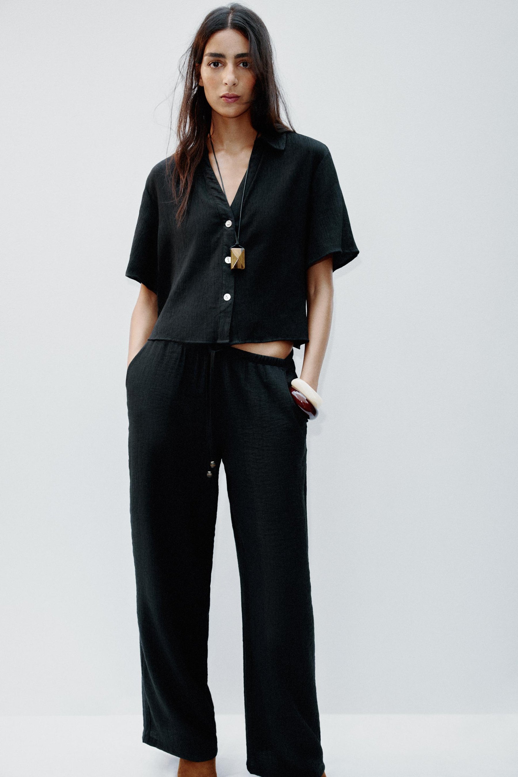 Elastic-Waist Wide-Leg Trousers