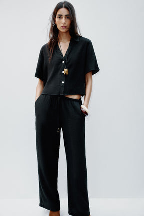 Elastic-Waist Wide-Leg Trousers