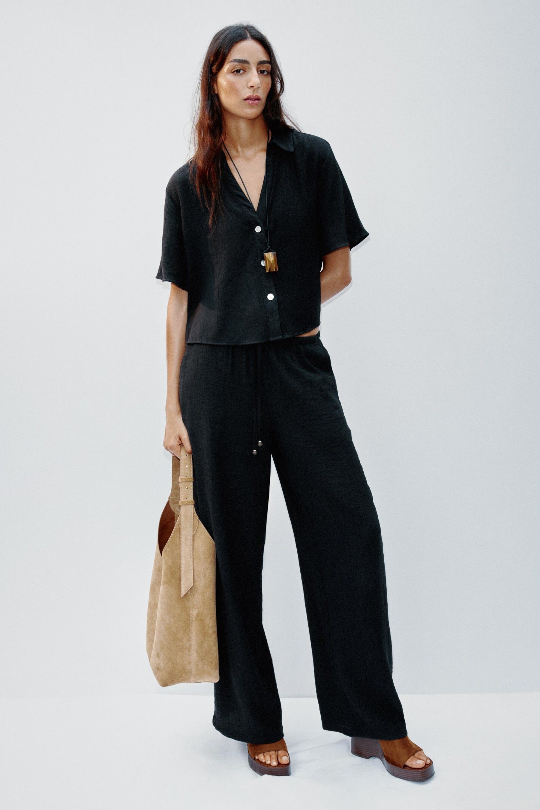 Elastic-Waist Wide-Leg Trousers