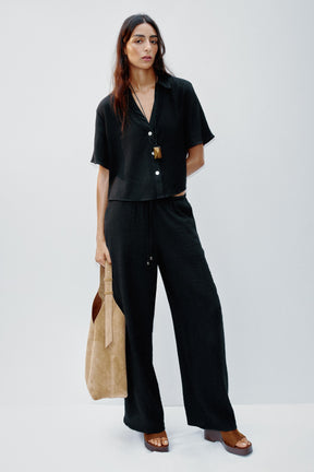 Elastic-Waist Wide-Leg Trousers