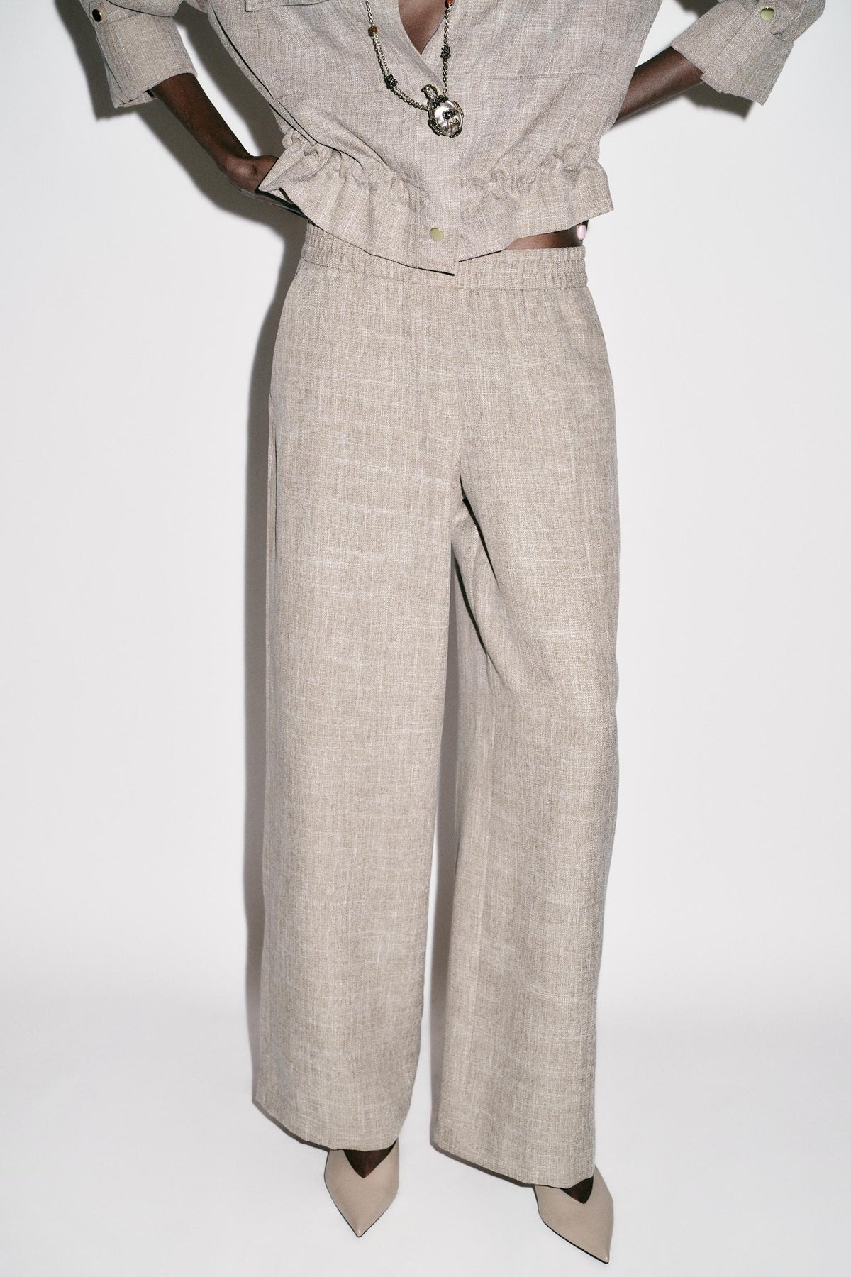 FLECKED WIDE-LEG TROUSERS