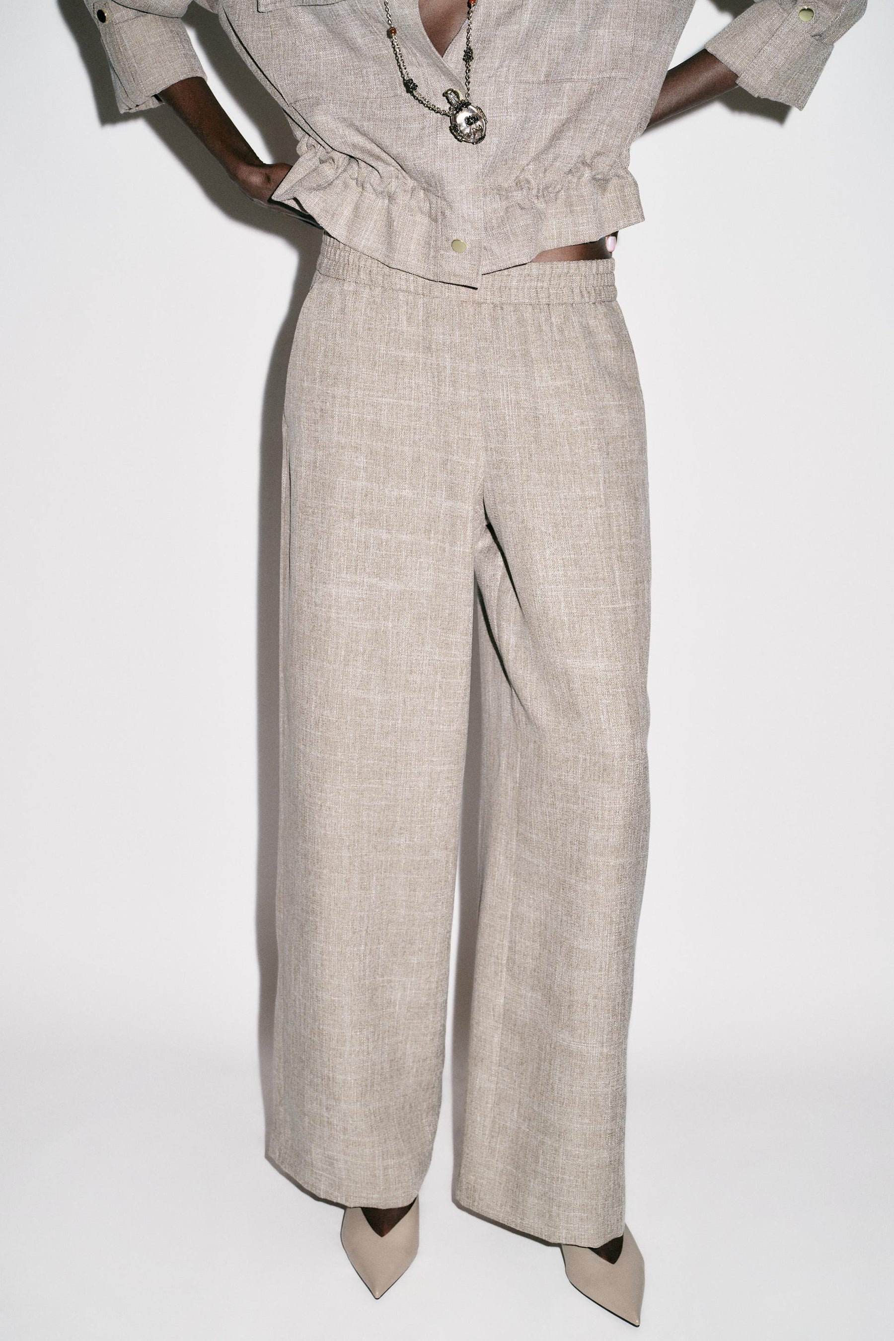 FLECKED WIDE-LEG TROUSERS