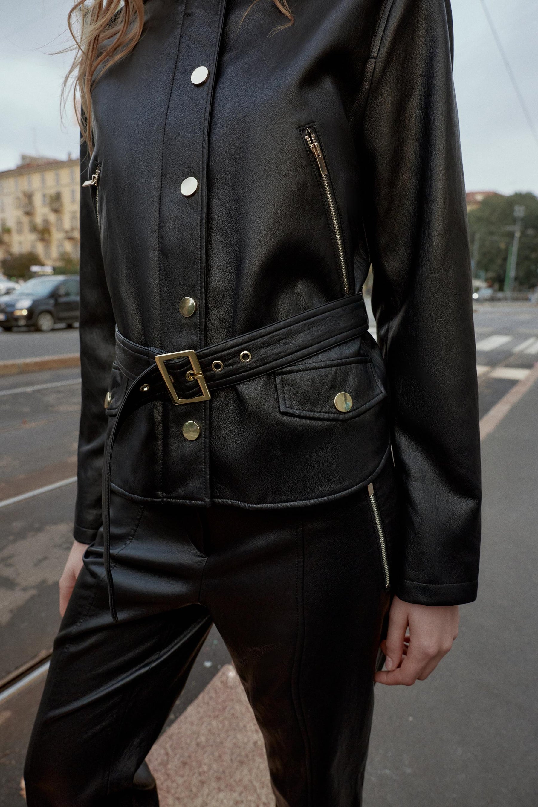 FAUX LEATHER JACKET WITH BELT - Image 5