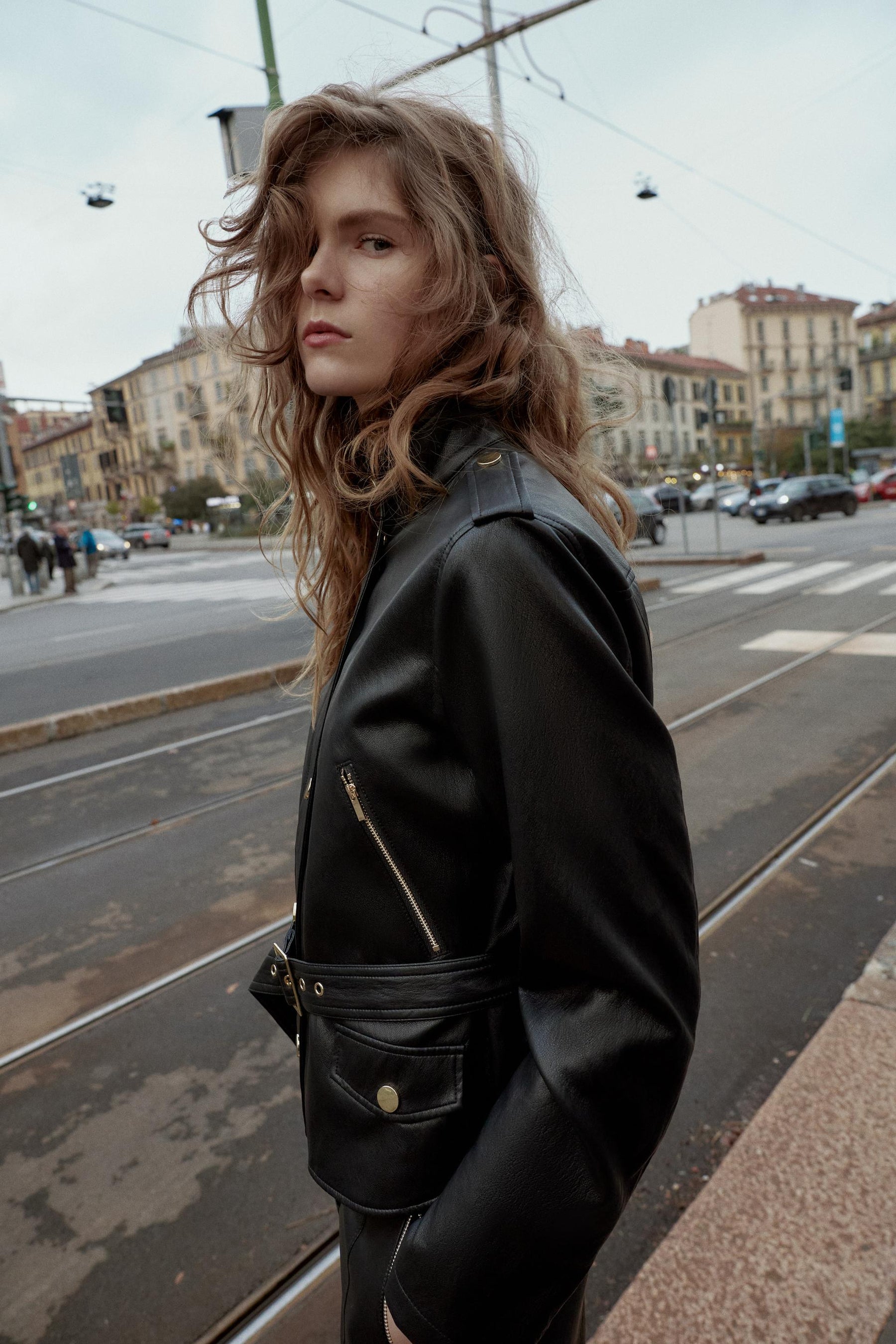 FAUX LEATHER JACKET WITH BELT - Image 6