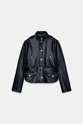 FAUX LEATHER JACKET WITH BELT - Image 8
