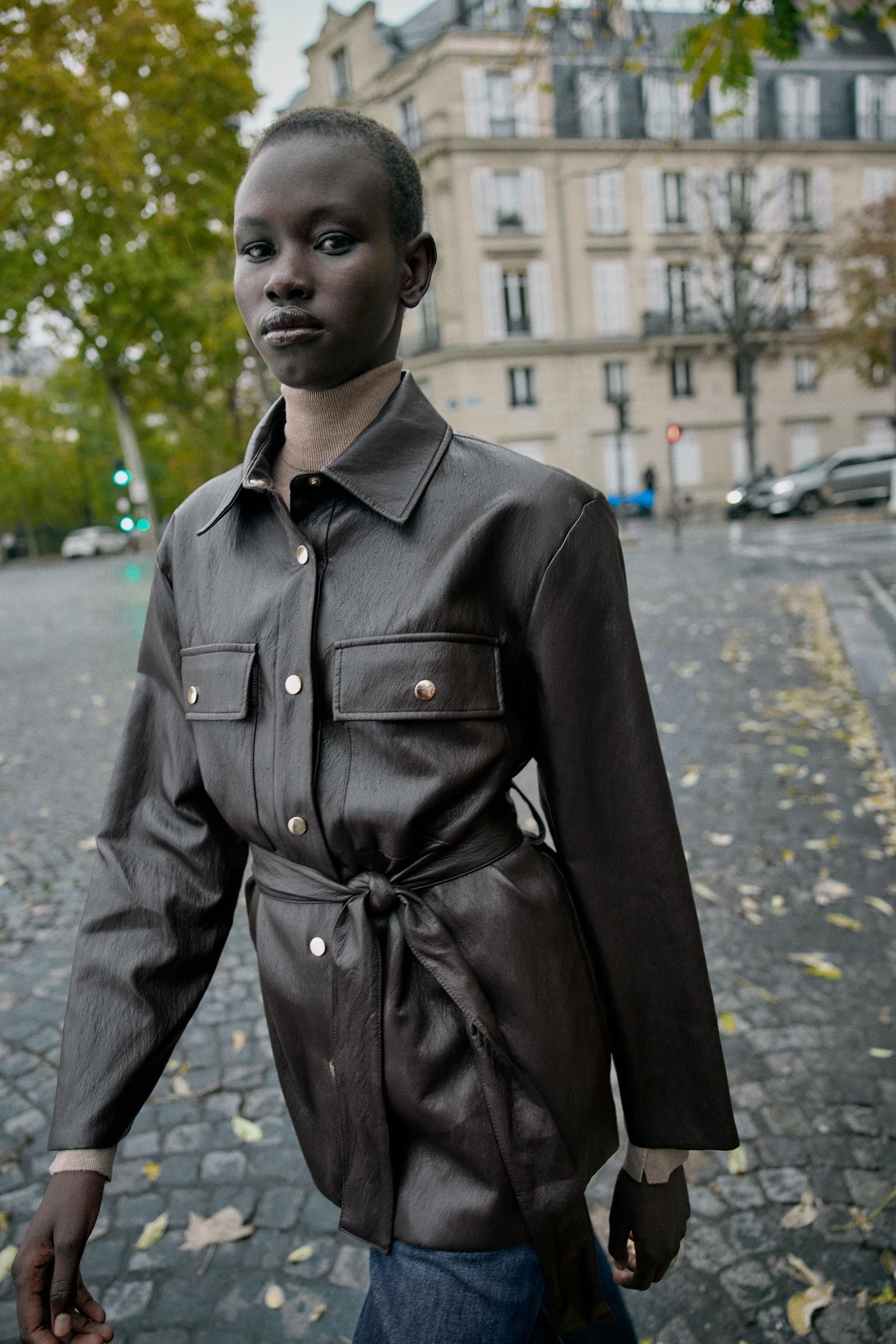 LONG FAUX LEATHER JACKET WITH BELT - Image 2