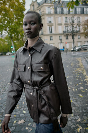 LONG FAUX LEATHER JACKET WITH BELT - Image 2