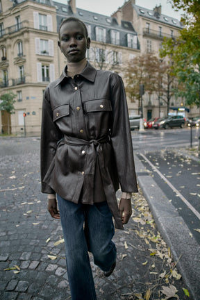 LONG FAUX LEATHER JACKET WITH BELT - Image 4