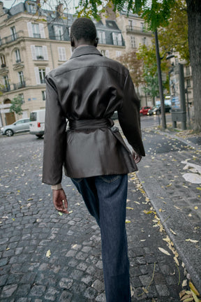 LONG FAUX LEATHER JACKET WITH BELT - Image 5