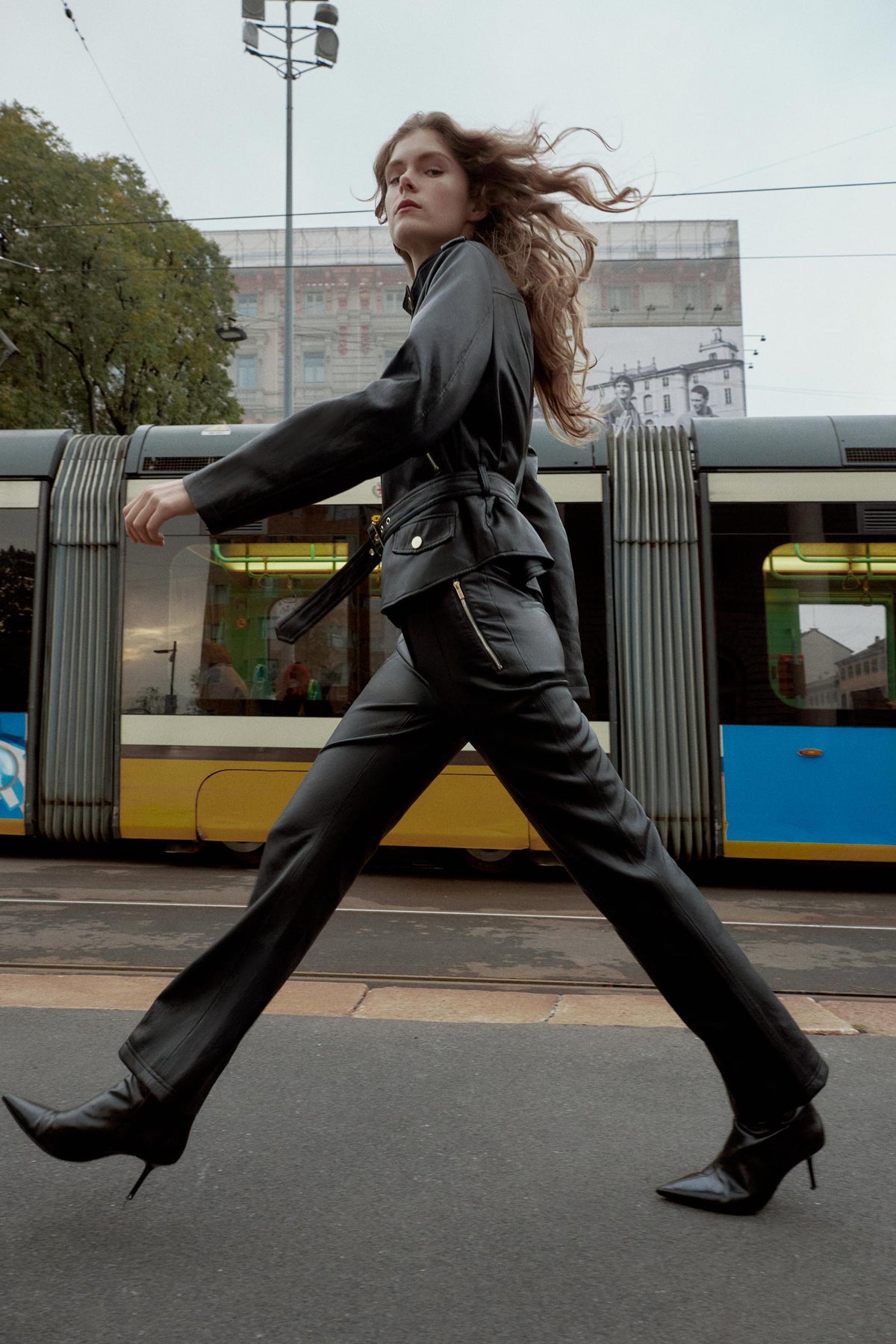 Faux Leather Flare Trousers