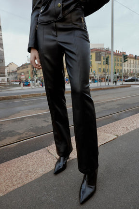 Faux Leather Flare Trousers