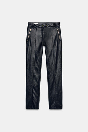 Faux Leather Flare Trousers