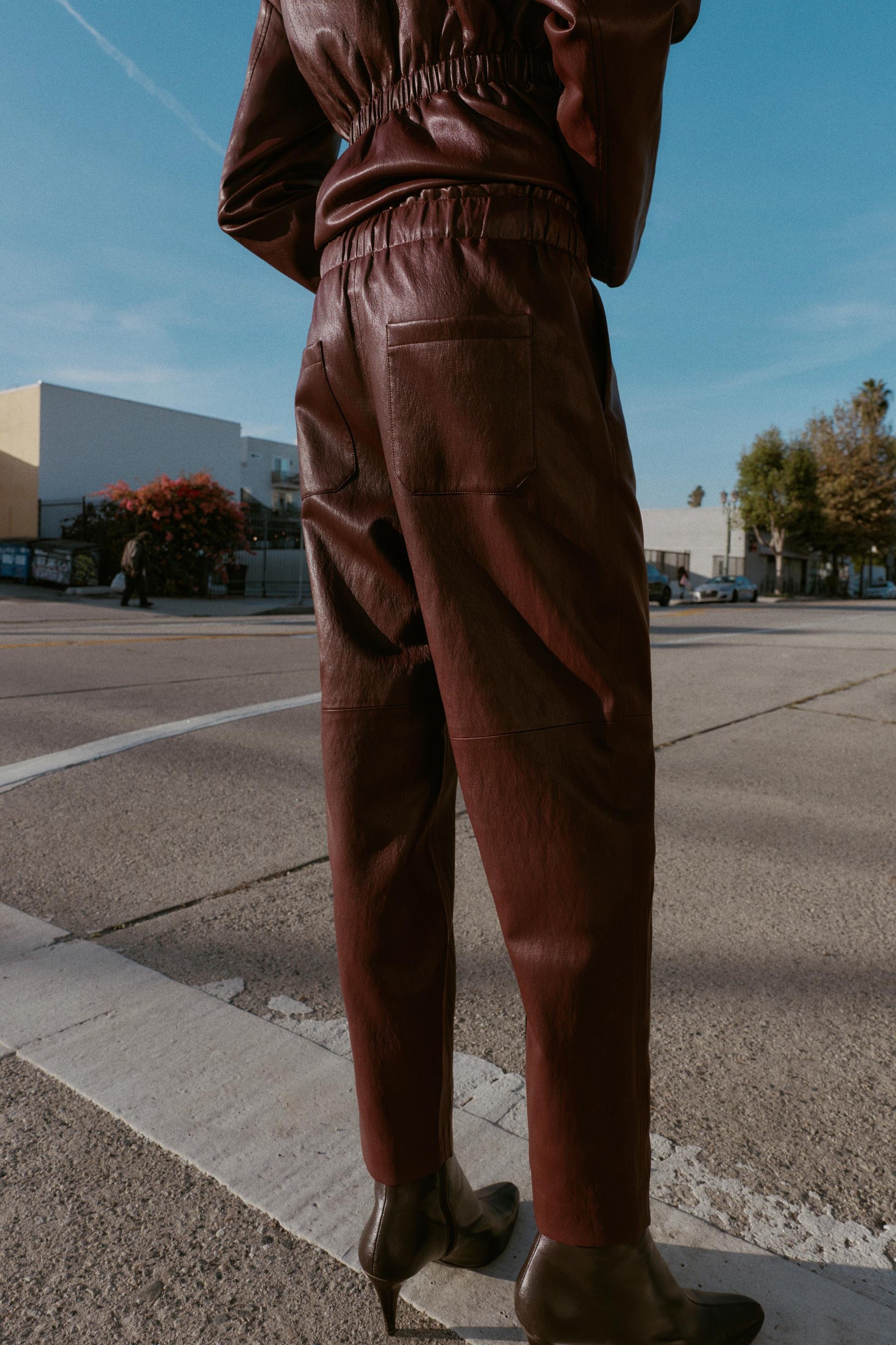 Elastic Waist Faux Leather