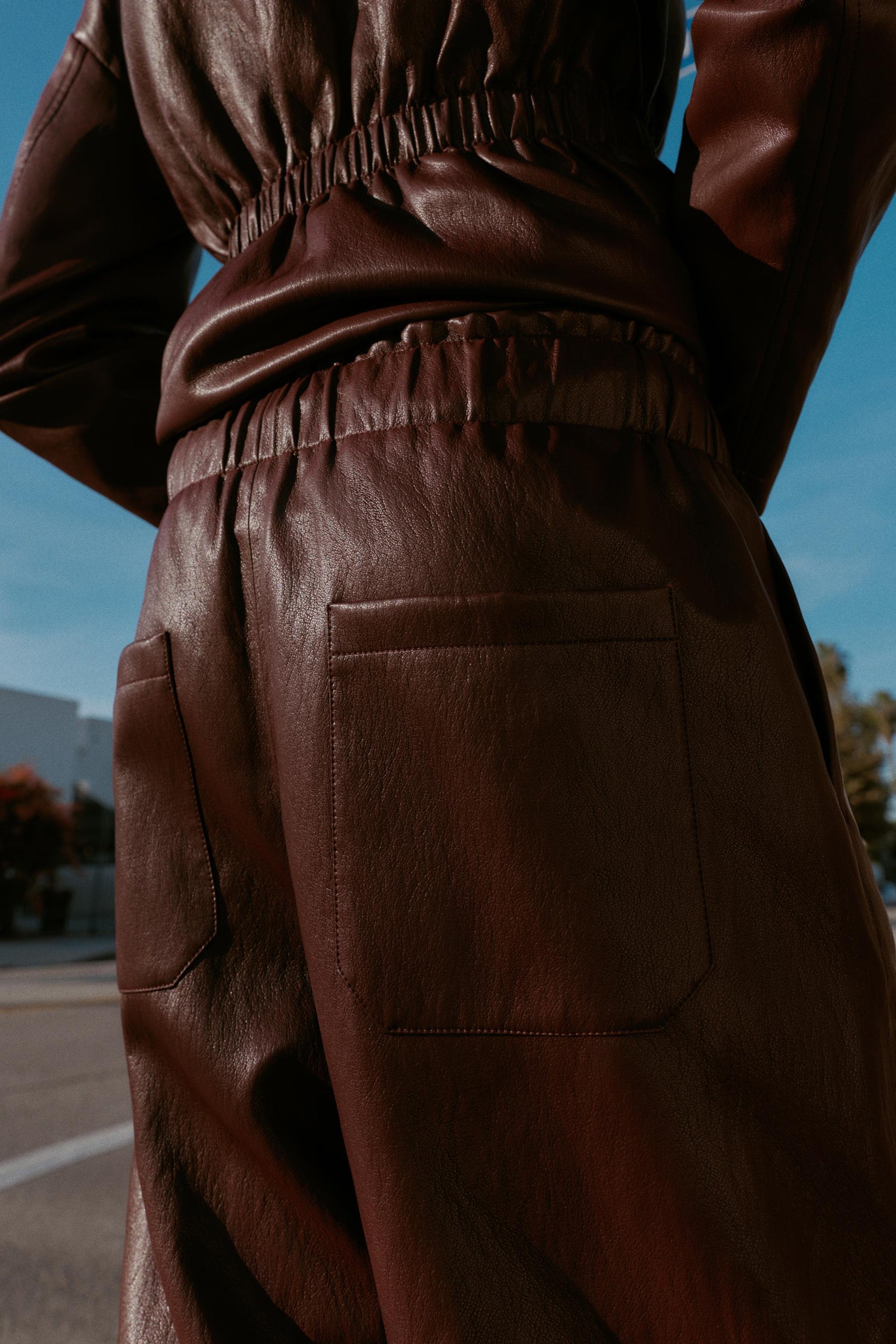 Elastic Waist Faux Leather