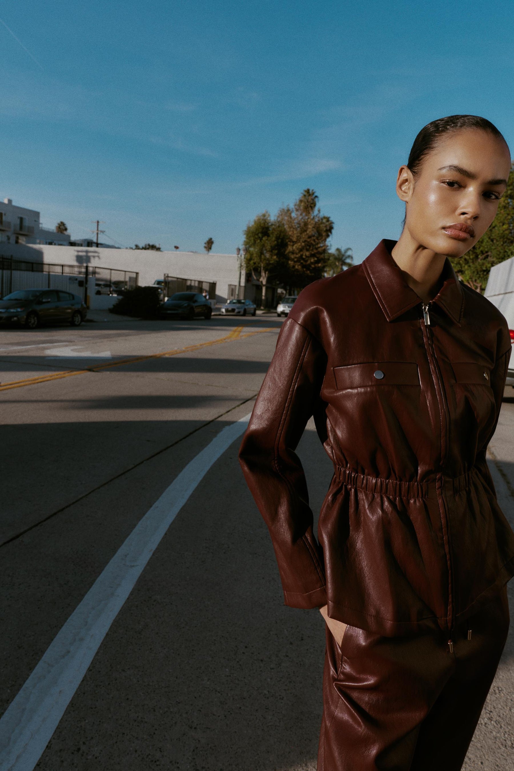 Faux Leather Elasticated Jacket