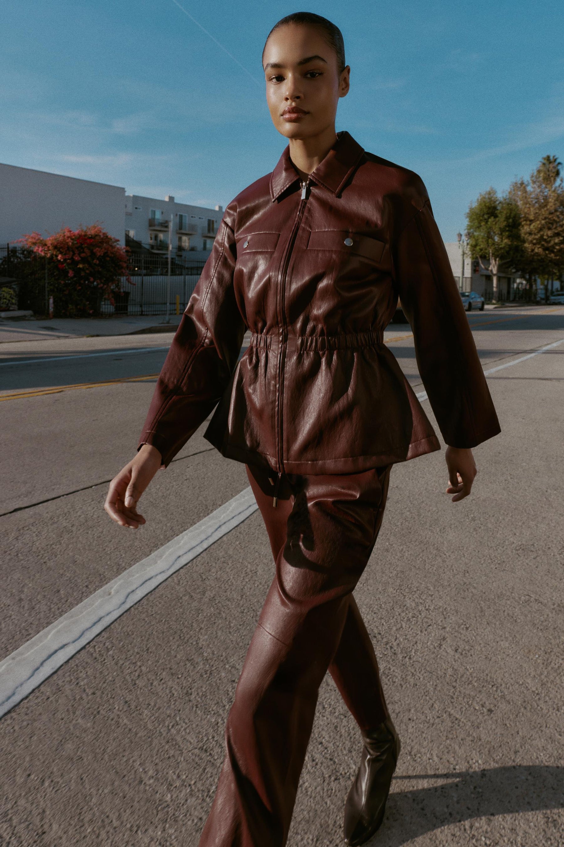 Faux Leather Elasticated Jacket