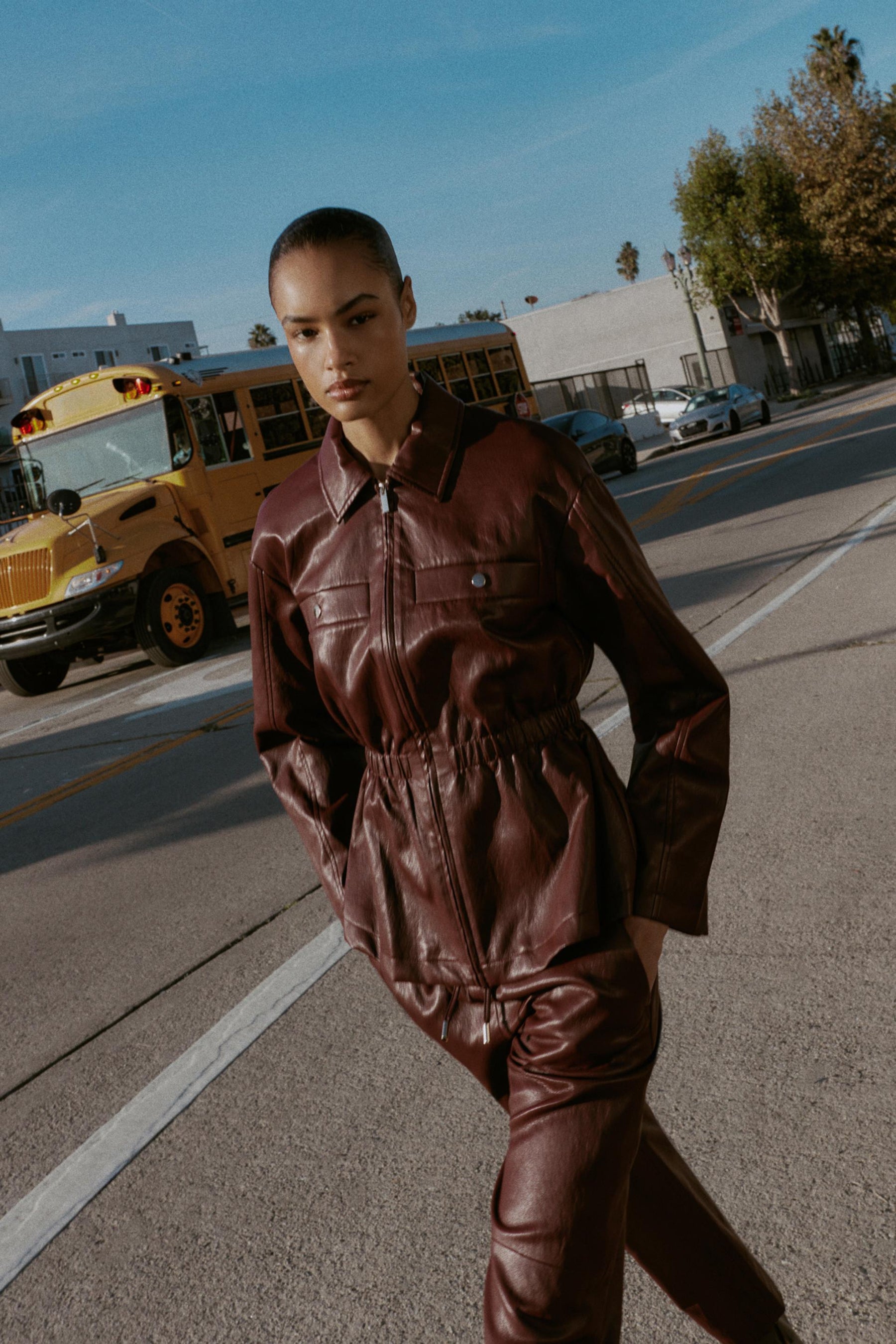 Faux Leather Elasticated Jacket