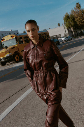 Faux Leather Elasticated Jacket