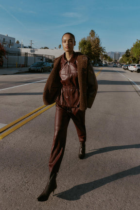 Faux Leather Elasticated Jacket