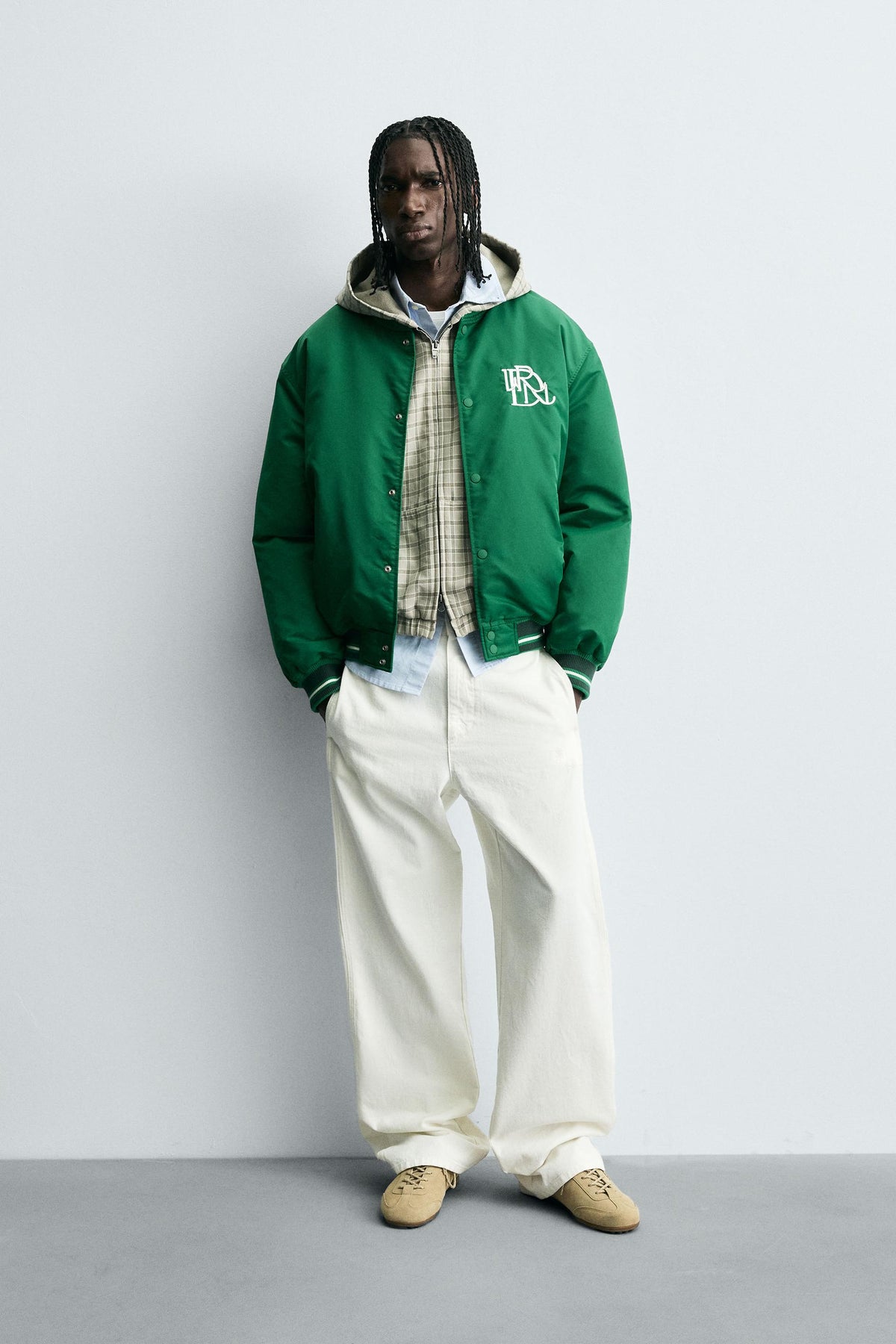 CONTRAST EMBROIDERY BOMBER JACKET - Image 1