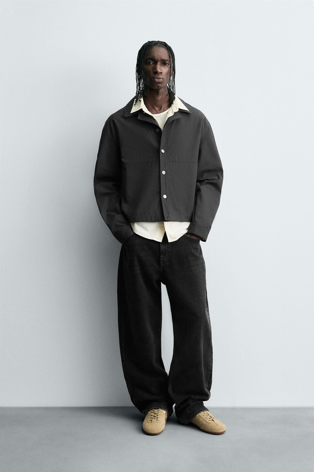TEXTURED CROPPED FIT OVERSHIRT - Image 1