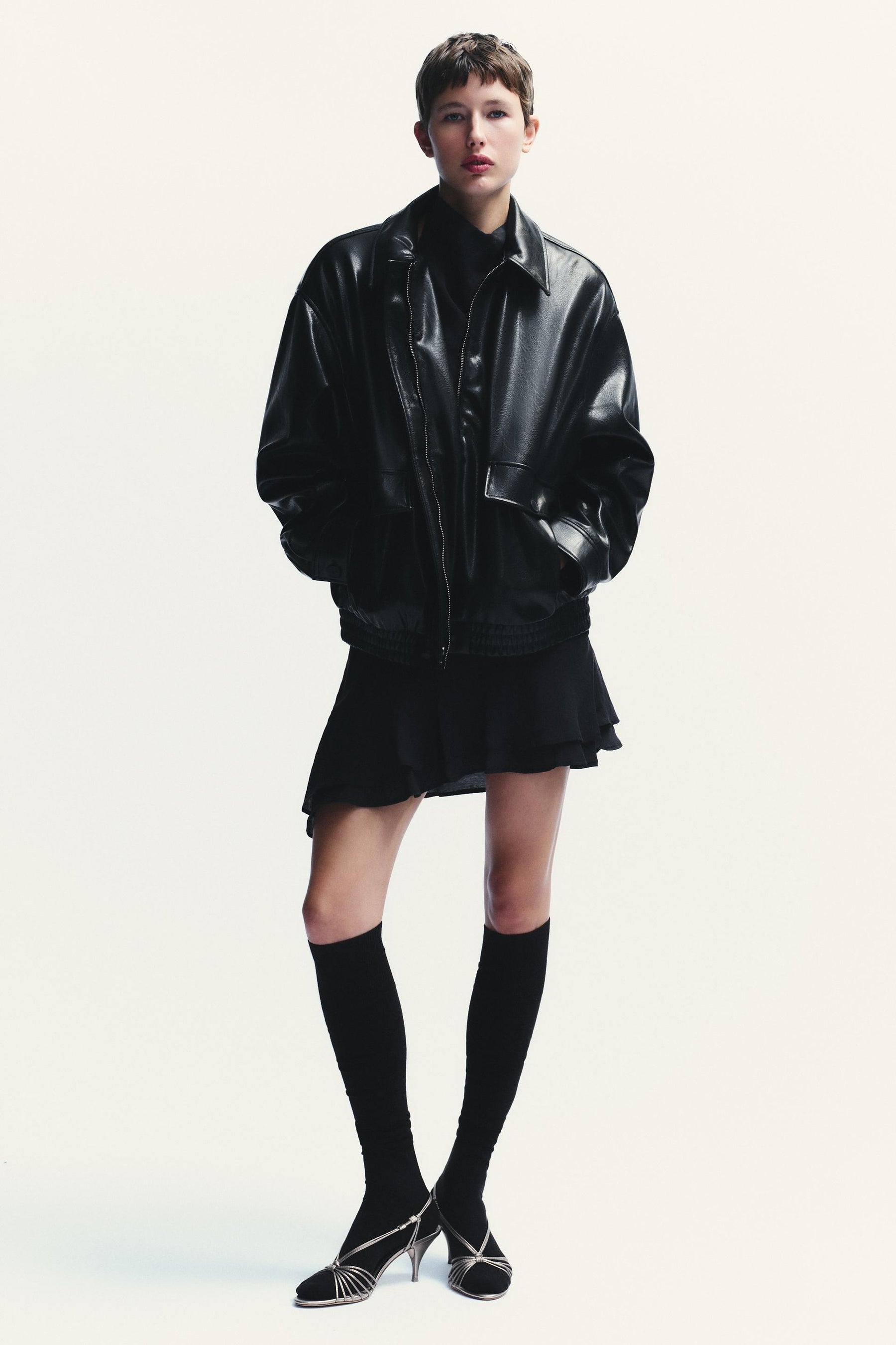 FAUX LEATHER BOMBER