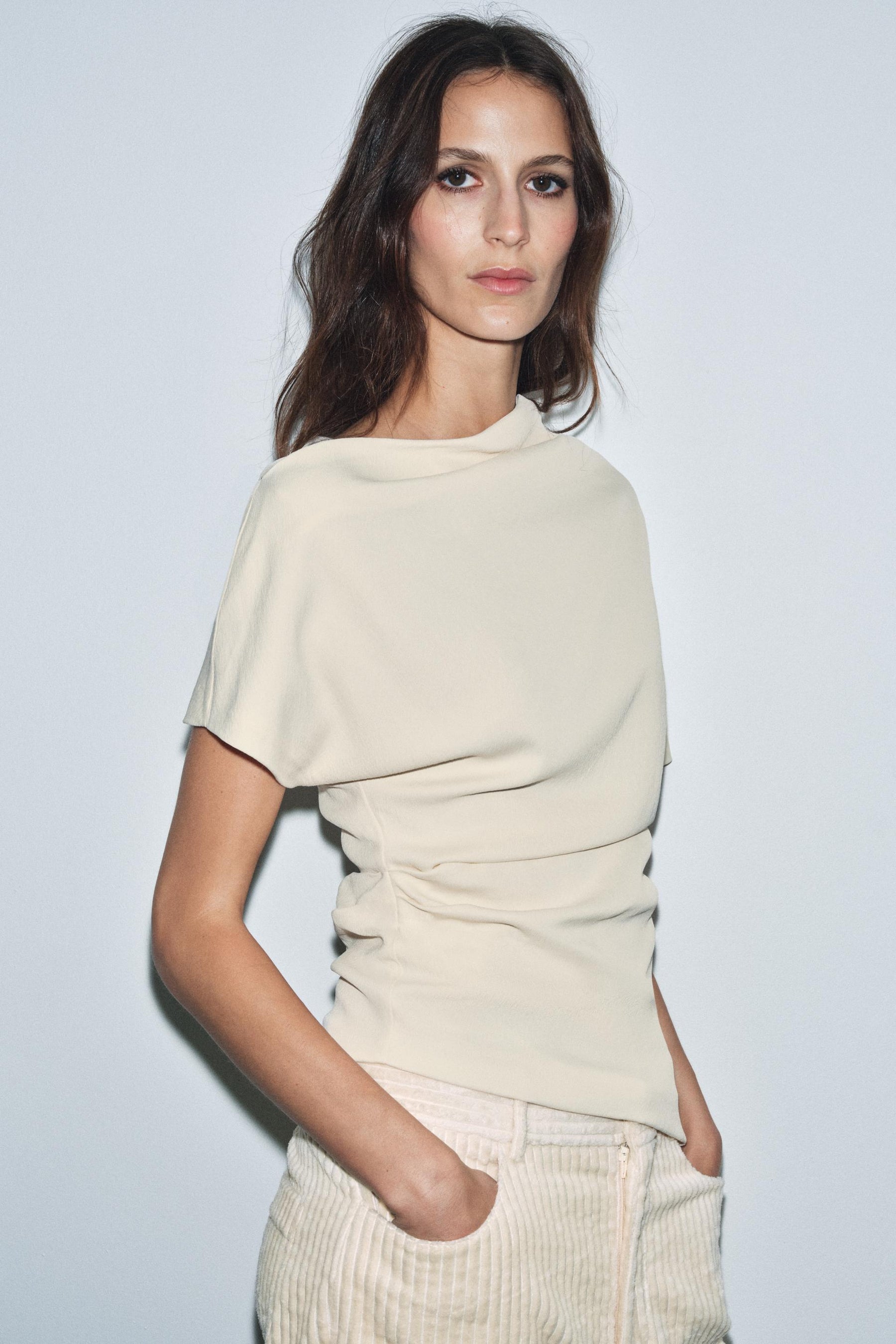 Asymmetric Draped Fashion Blouse