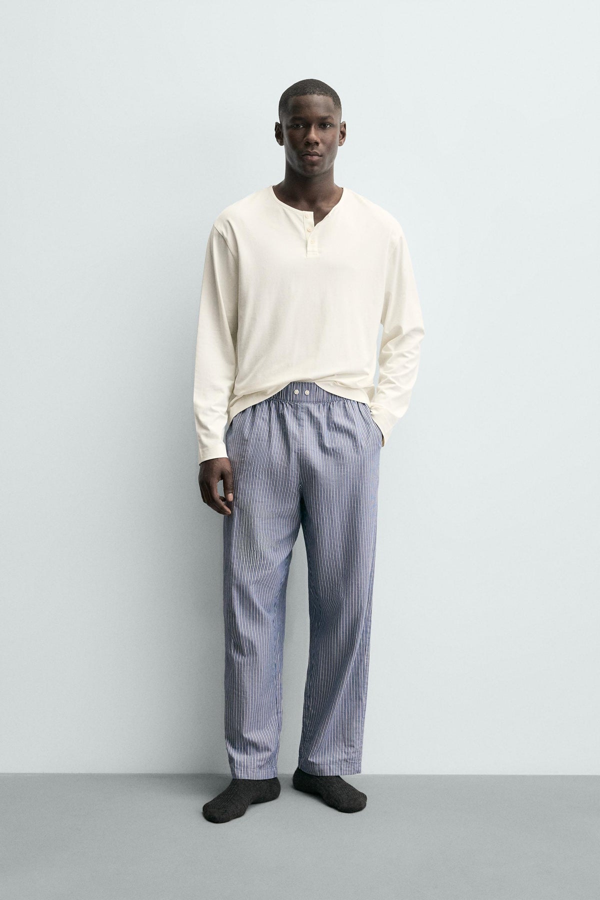 STRIPED COMBINED HENLEY PYJAMA SET - Image 1