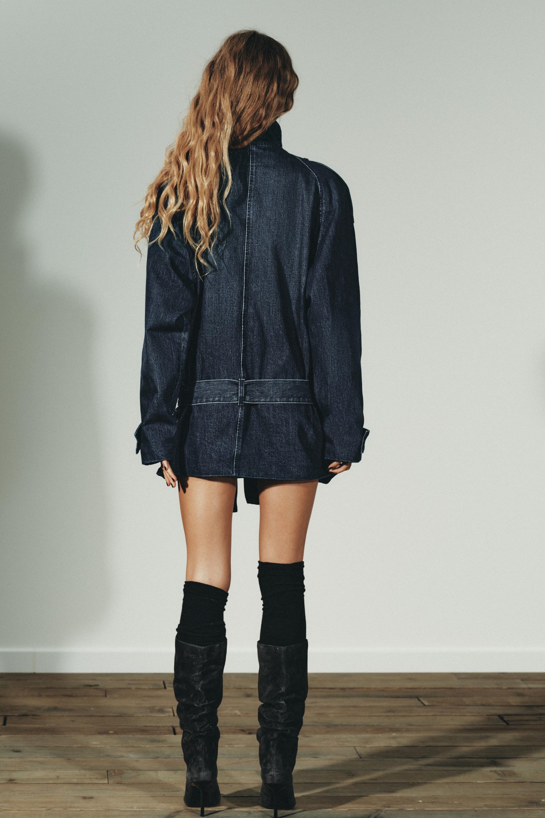 TRF BELTED DENIM MIDI JACKET - Image 8