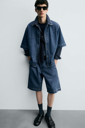 PLEATED RELAXED FIT DENIM BERMUDA SHORTS - Image 5