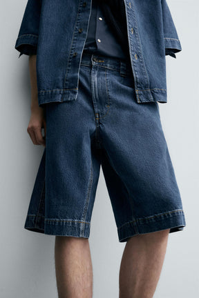 PLEATED RELAXED FIT DENIM BERMUDA SHORTS - Image 6