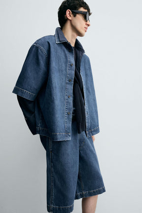 PLEATED RELAXED FIT DENIM BERMUDA SHORTS - Image 7