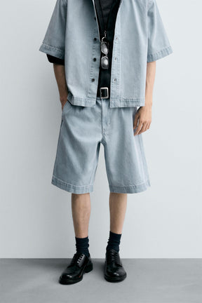 PLEATED RELAXED FIT DENIM BERMUDA SHORTS - Image 2