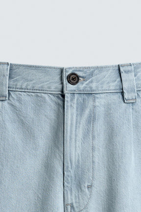 PLEATED RELAXED FIT DENIM BERMUDA SHORTS - Image 9